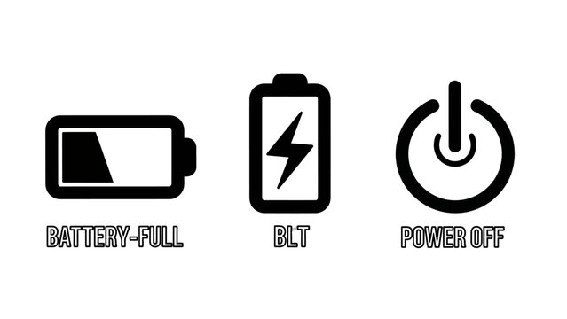 Battery level status and power off symbols set