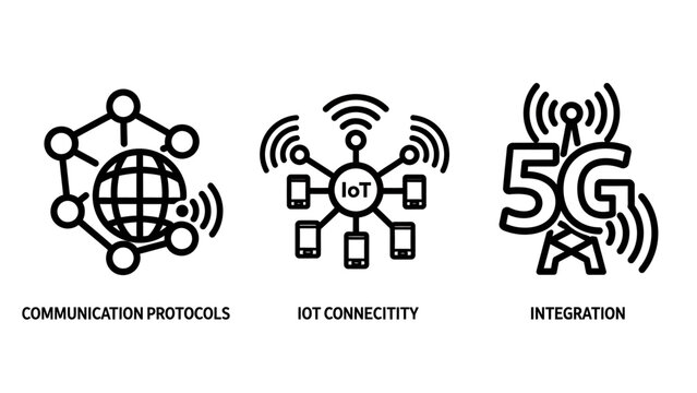Connectivity technology icons including communication protocols iot networks and 5g integration