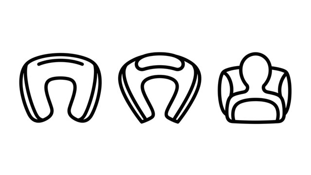 Ergonomic neck pillows and travel support accessories icon set with u shape with neck rest