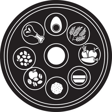 A passover seder plate with traditional foods, including matzah, bitter herbs, egg, shank bone, and charoset for celebration