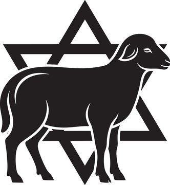 Passover lamb vector illustration, a black silhouette of a lamb with a star of david in the background, symbolizing jewish holiday