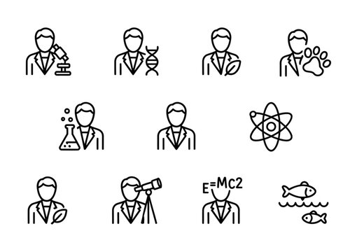 Vector of various scientists and researchers in different fields of study