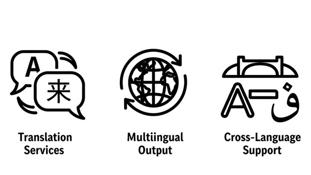 Language translation services and multilingual output icons