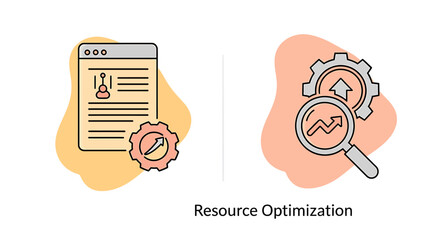 Fototapeta premium Resource optimization and management concept icon set with business analytics