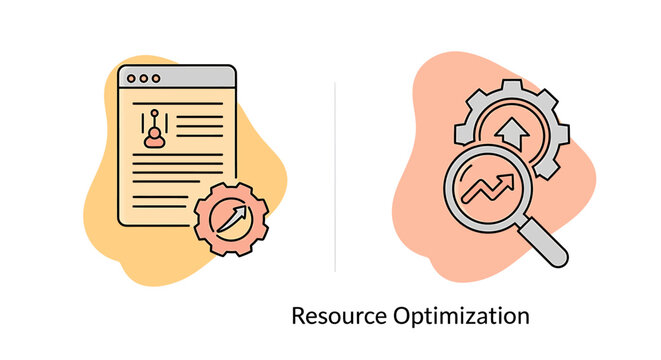 Resource optimization and management concept icon set with business analytics