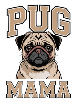 A stylized illustration of a Pug dog's head in a portrait orientation, centered on a white background