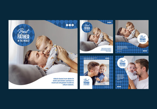Father's Day Social Media Post Layout Set with Pattern Elements