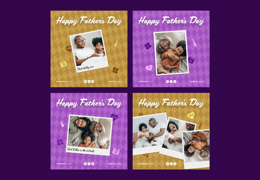 Father's Day Social Media Post Layout Set with Instant Photos