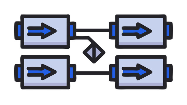 Blue Flowchart Diagram with Parallel Processes and Decision Diamond Vector Icon