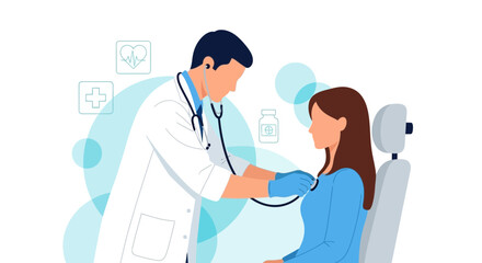 Obraz premium Doctor examining patient with stethoscope, medical check-up, healthcare concept