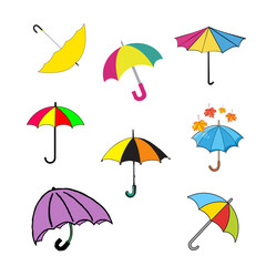 Obraz premium Colorful Rainy Day Umbrella Collection with Vibrant Patterns and Seasonal Flowers isolated on White Background