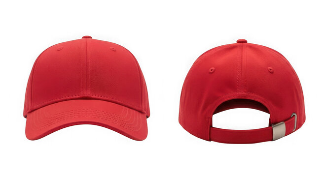 Red baseball cap front and back view isolated on transparent background