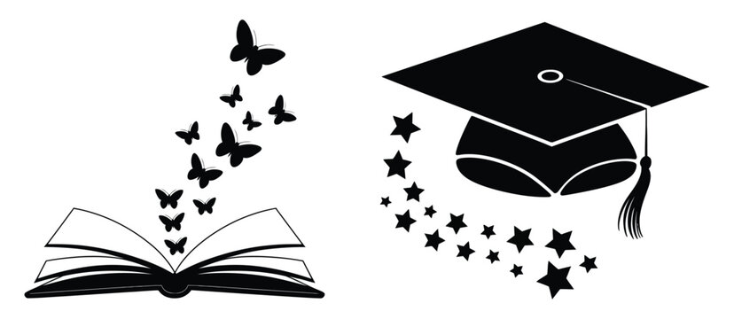 Open Book Icon with Butterflies and Stars Imagination Learning Education Creativity Knowledge Reading Vector Illustration Collection Isolated Background