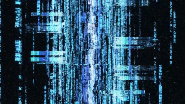Abstract Digital Glitch Effect with Blue Binary Code Falling