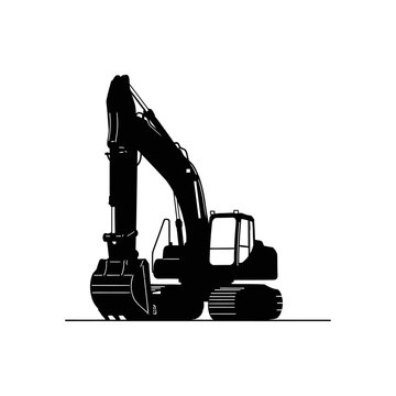 excavator construction heavy equipment silhouette vector illustration industrial machinery standing ready for heavy work