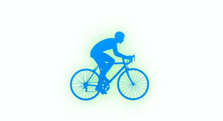 Naklejka premium Blue Silhouette of a Person Riding a Bicycle on a White Background