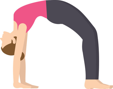 Woman practices Urdhva Dhanurasana, graceful backbend improving flexibility, strength, promoting wellness, mindful movement.