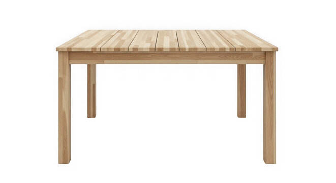 Simple light wood dining table with planks isolated on transparent background