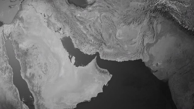 Zoom from Earth to the Strait of Hormuz. Documentary world map animation 4k