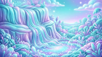 Fototapete Türkis Surreal gradient Winter soft fabric style water flow on the stones landscape wallpaper   © Nitro arts