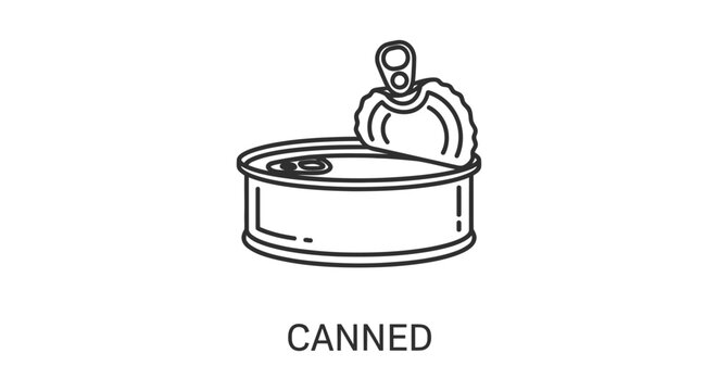 canned food vector icon showing an open can with a pull tab lid representing preserved groceries and household items