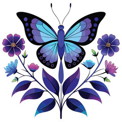 Fototapeta premium Beautiful butterfly with elegant purple and blue floral arrangement