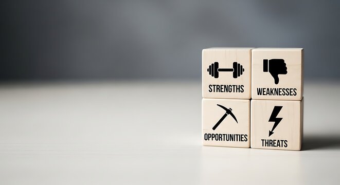 Strategic business planning using strengths weaknesses opportunities and threats blocks.