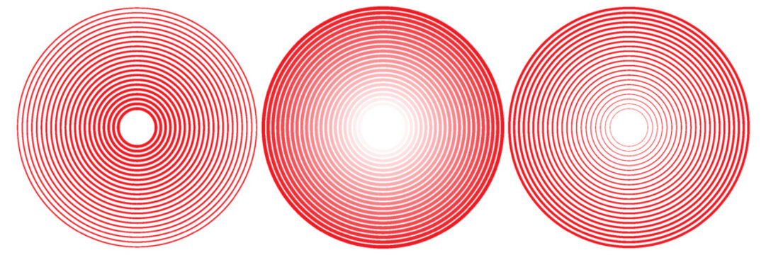 Pain red circles. Pain localization sign and pain pointings. Red rings. Sonar waves. Set of radar icons. Symbols for medical design. Vector illustration.