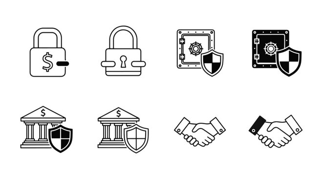 Financial Security Icons Safe Deposit Bank Lock and Handshake
