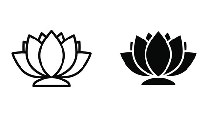 Fototapeta premium Contrast between outline and filled lotus flower symbols on a plain background
