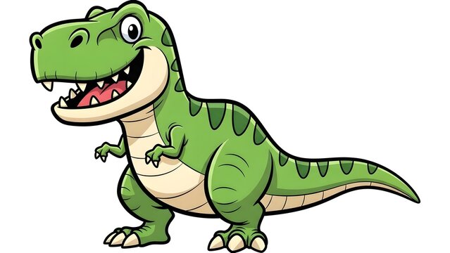 Cheerful Cartoon Tyrannosaurus Rex Illustration Standing with a Wide Happy Smile, Ideal for Children's Educational Content and Playful Designs