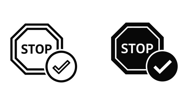 Stop signs with confirmation checkmarks in contrasting styles