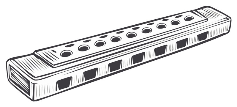 Black and White Illustration of a Harmonica