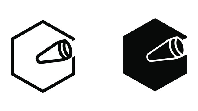 Contrasting hexagonal logos featuring belt or tape designs in black and white
