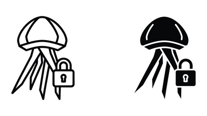 Contrast between secured and unsecured digital communication depicted by jellyfish icons © JahidulStockk