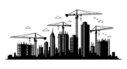 Naklejka premium construction city skyline with towering cranes and buildings under urban development illustrating the progress of a modern real estate environment.