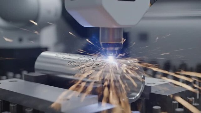 engraving machine shaping smooth metal tube with decorative pattern