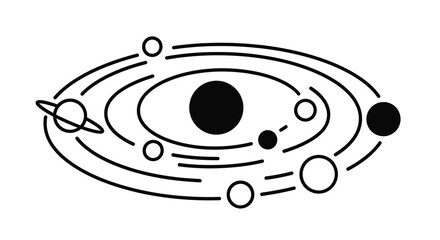 A minimalist depiction of a solar system with planets and orbits silhouette © Rakib