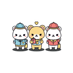 Fototapeta premium Three cartoon bears in outfits.