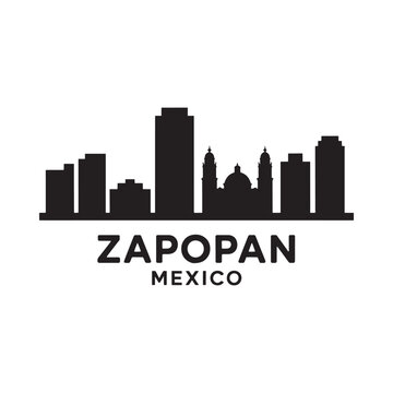 A black silhouette of the zapopan mexico skyline with city name below