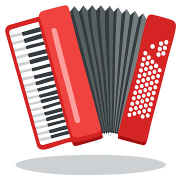 Vibrant Red Accordion Vector Illustration Black and White Keys Musical Instrument