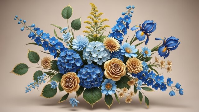 Elegant blue and gold floral arrangement