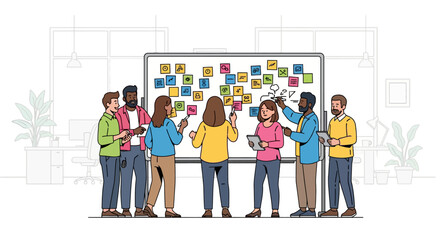 Obraz premium Collaborative Team Brainstorming at Office Whiteboard