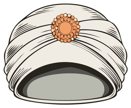 Traditional Turban Headdress with Ornamental Jewel Design Illustration