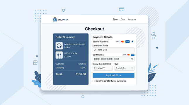 Online payment checkout process interface.