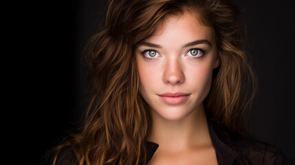 Naklejka premium Portrait of a beautiful young woman with captivating eyes and flowing hair