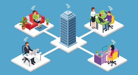 Obraz premium Remote Work And Business Connectivity Illustrative Concept For Modern Workforce