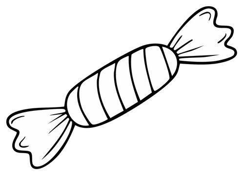 Black and white candy illustration, isolated candy in a wrapper, sweets concept