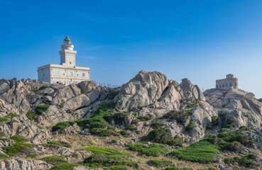 View of Capo Testa Lighthouse, Sardinia, Italy.