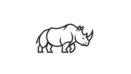 Fototapeta premium Minimalist outline illustration of a rhinoceros walking, showcasing its distinctive horn and powerful form. Ideal graphic symbol for wildlife, strength, and nature protection